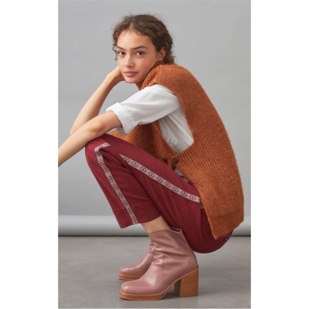 Anthropologie Red Cropped Pants with Pink Stripe